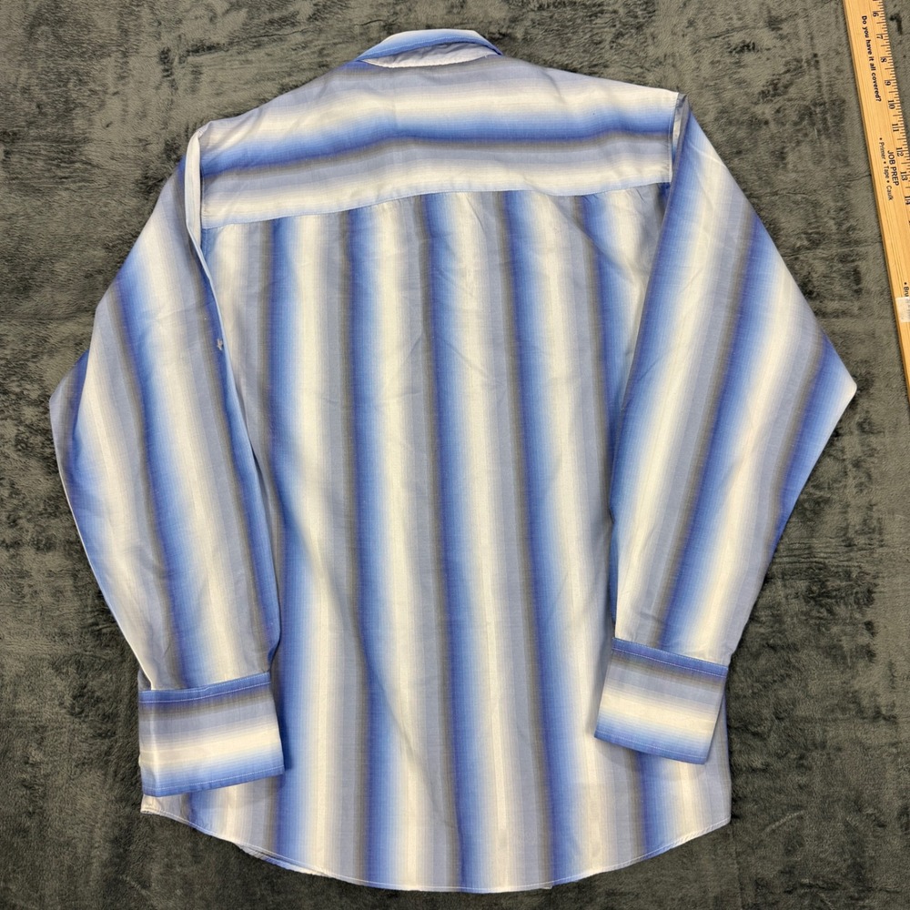 Dámante Button Front Shirt Mens Large Blue Ombre Stripe Long Sleeve - Picture 5 of 8
